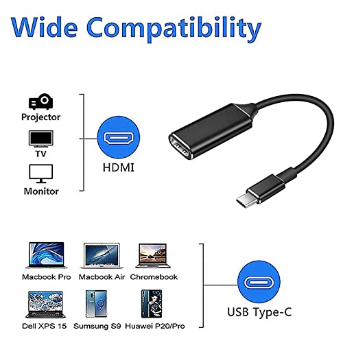 Adaptador USB C a HDMI, adaptador HDMI tipo C a 4K, compatible con Thunderbolt 3, salida de audio de vídeo para MacBook Pro 2018/2017/2016, MacBook Air, Samsung (negro)