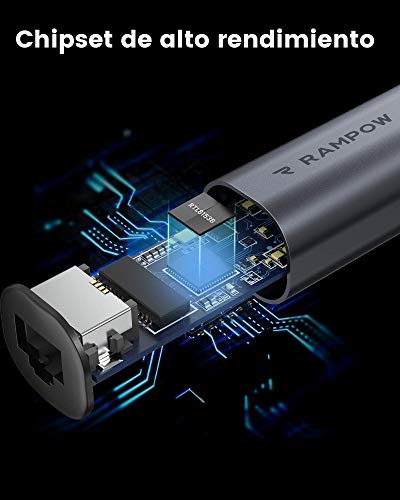 Adaptador usb ethernet RAMPOW, Adaptador ethernet a USB A Gigabit para Switch, adaptador usb rj45 usb ethernet 1000 Mbps con Laptop y Consola de Juegos, Switch 10.2.0 y superior, Macbook y DELL