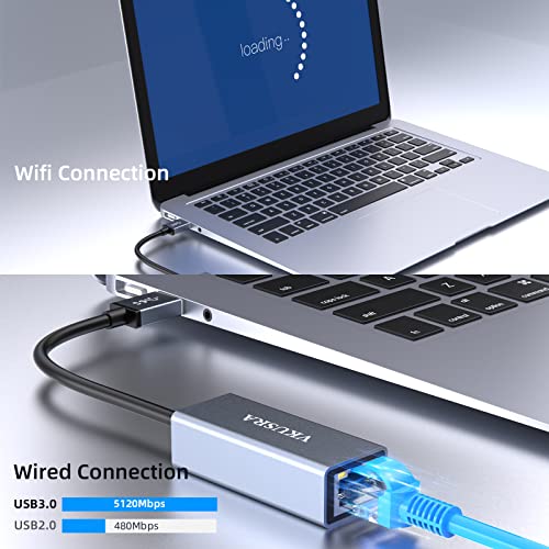 Adaptador USB Ethernet, VKUSRA Adaptador Ethernet a USB C, Aluminio USB 3.0 to RJ45 Gigabit Ethernet con Adaptador USB C para Windows7/8/10, XP, Vista, MacBook Pro/Air, Switch, Fire TV Stick y más