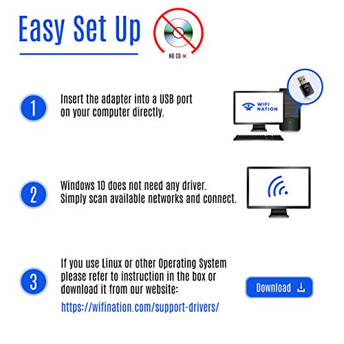 Adaptador USB WiFi Nation® Mini 802.11ac AC600, chipset: Realtek RTL8811AU, Dual Band 2.4GHz o 5GHz, Windows, macOS, Linux y Linux Kali Compatible, Modelo de Producto: WN-H2