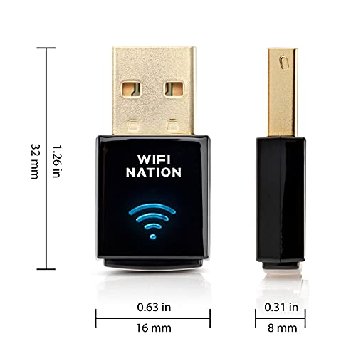 Adaptador USB WiFi Nation® Mini 802.11ac AC600, chipset: Realtek RTL8811AU, Dual Band 2.4GHz o 5GHz, Windows, macOS, Linux y Linux Kali Compatible, Modelo de Producto: WN-H2