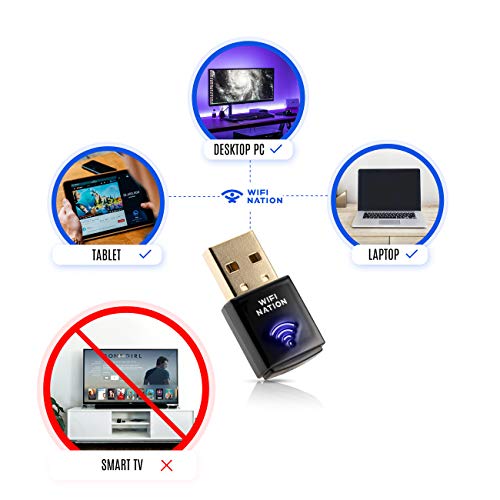 Adaptador USB WiFi Nation® Mini 802.11ac AC600, chipset: Realtek RTL8811AU, Dual Band 2.4GHz o 5GHz, Windows, macOS, Linux y Linux Kali Compatible, Modelo de Producto: WN-H2