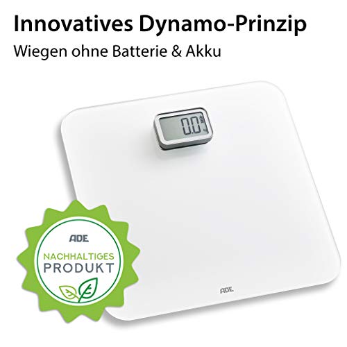 ADE Báscula de baño con dinamo BE2008 Kira con generación de energía cinética, sin pilas, báscula de baño de cristal de seguridad