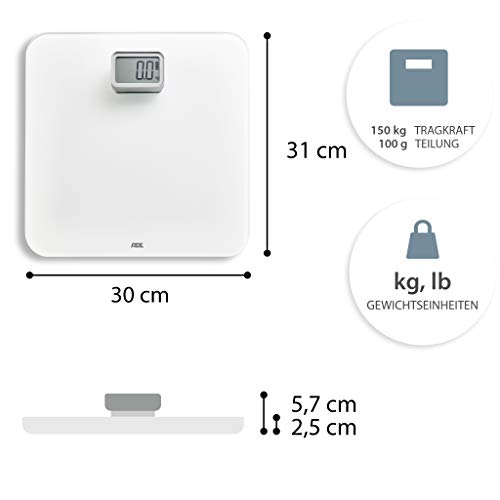 ADE Báscula de baño con dinamo BE2008 Kira con generación de energía cinética, sin pilas, báscula de baño de cristal de seguridad