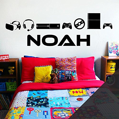 Adhesivo decorativo para pared con nombre personalizable, para jugadores, XBox, Playstation, juegos, videoconsolas [negro]