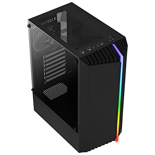 Aerocool BIONICV1BK Negro, Caja Gaming RGB ATX, Cristal Templado+Ventilador 12cm