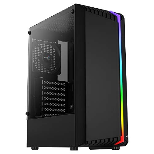Aerocool BIONICV1BK Negro, Caja Gaming RGB ATX, Cristal Templado+Ventilador 12cm