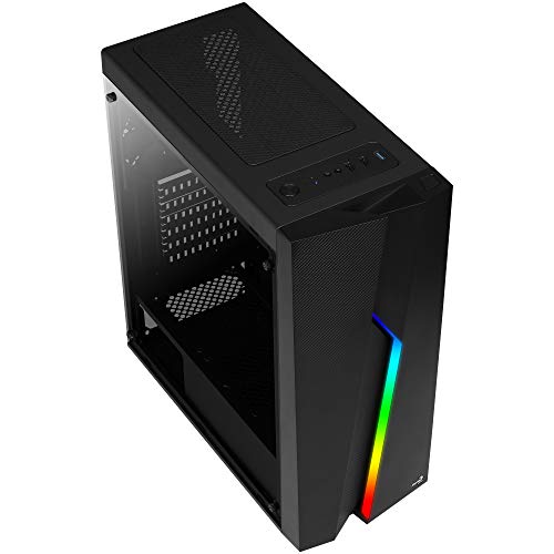 Aerocool BOLT - Caja de PC, ATX, panel acrílico, RGB 13 modos, ventilador 12cm, color Negro, Única