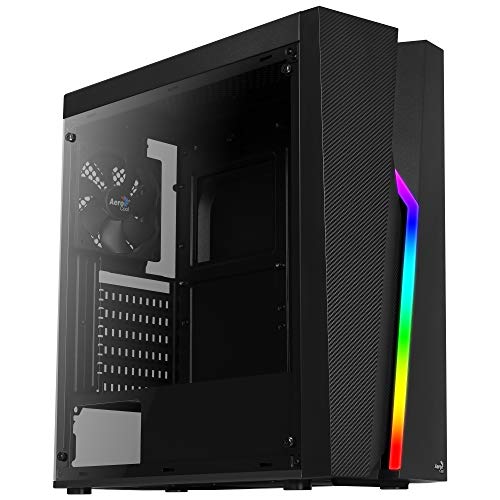 Aerocool BOLT - Caja de PC, ATX, panel acrílico, RGB 13 modos, ventilador 12cm, color Negro, Única