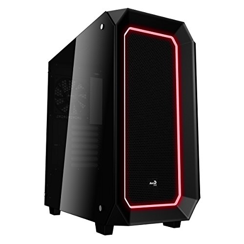 Aerocool P7C0 - Caja gaming para PC (semitorre, ATX, panel lateral vidrio templado, 10 colores y 3 modos de iluminación LED, 7 ranuras de expansión, incluye ventilador trasero 12cm), color negro