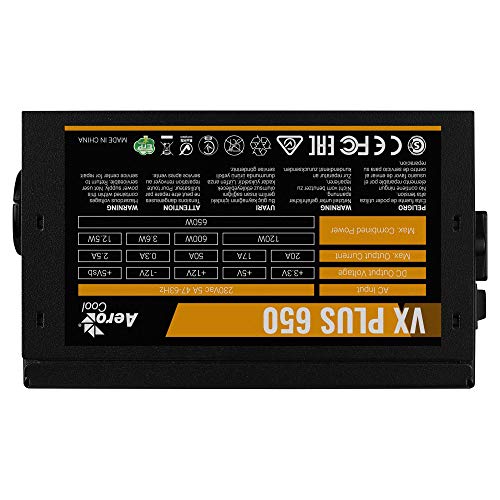 Aerocool VX Plus 650, fuente para PC, 650W, ATX, 12V, ventilador 12 cm