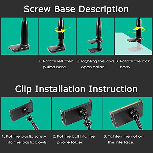 AFUNTA Soporte perezoso de cuello de cisne para iPhone, GPS, Samsung, LG, Blackberry, rotación de 360 grados, brazo flexible de 27,5 pulgadas Negro