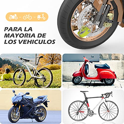AGPTEK Candado Disco Moto con 1.5M Cable de Recordatorio, Candado Bloqueo 7mm con Alarma 110DB Antirrobo para Motos, Motocicletas, Bicicletas, Verde