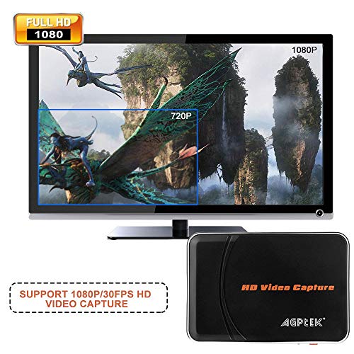 AGPTEK HD Capturadora Vídeo Audio HDMI 1080P Capturadora Grabadora Vídeo Grabación de Voz para WiiU/Xbox 360 /Xbox One/PS4 - Compatible con USB2.0 Formato FAT32 hasta 1080p/30fps Juego,Transmisión
