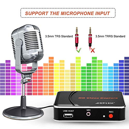 AGPTEK HD Capturadora Vídeo Audio HDMI 1080P Capturadora Grabadora Vídeo Grabación de Voz para WiiU/Xbox 360 /Xbox One/PS4 - Compatible con USB2.0 Formato FAT32 hasta 1080p/30fps Juego,Transmisión
