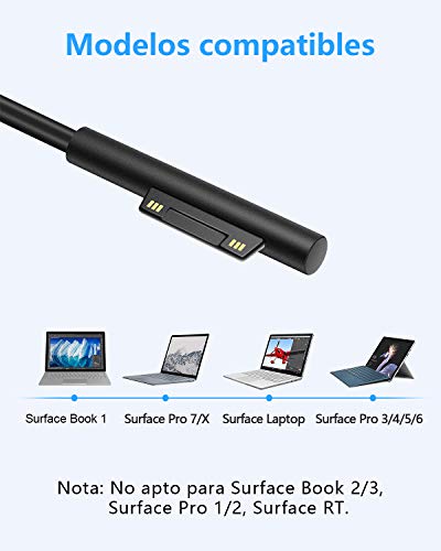 aifulo Cargador para computador Surface,15V 2.58A Adaptador de Cargador de Fuente de alimentación de Compatible con Surface Pro X Pro 7 Pro 6 Pro 5 Surface Laptop 3 2 1 Surface Go Surface Book