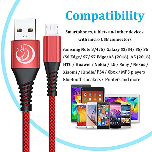 Aioneus Cable Micro USB, 2 Pack[2M+2M] 5V/3A Carga Rápida Cable Android Nylon Movil Cables Cargador Compatible con Samsung Galaxy S7 S6 J5 J7 J5 J3 Tablet Huawei Sony HTC Motorola Nexus LG PS4 Kindle