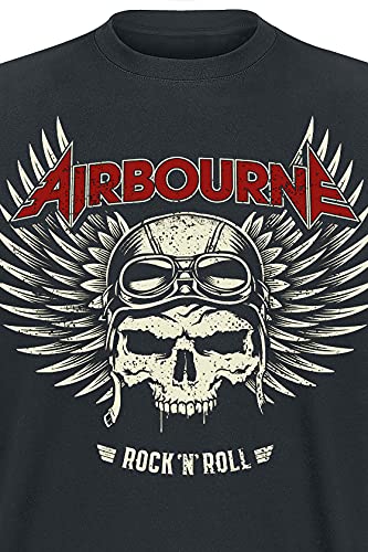 Airbourne Red Logo Mono Scorch Hombre Camiseta Negro XXL, 100% algodón, Regular