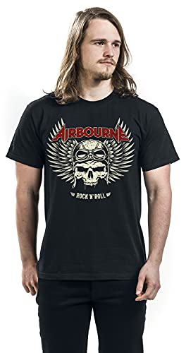 Airbourne Red Logo Mono Scorch Hombre Camiseta Negro XXL, 100% algodón, Regular