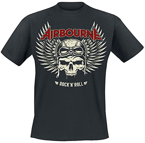 Airbourne Red Logo Mono Scorch Hombre Camiseta Negro XXL, 100% algodón, Regular