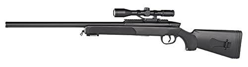 Airsoft Paquete Completo con Accesorios - Arma para Airsoft, Swiss Arms Modelo Eagle Sniper, con Resorte, 0,5 Julios, Color Negro, Recarga Manual