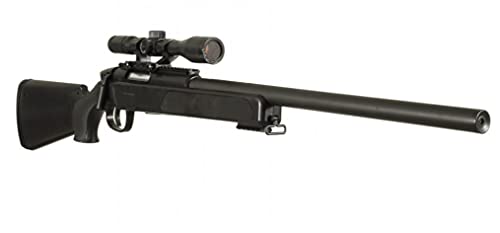 Airsoft Paquete Completo con Accesorios - Arma para Airsoft, Swiss Arms Modelo Eagle Sniper, con Resorte, 0,5 Julios, Color Negro, Recarga Manual