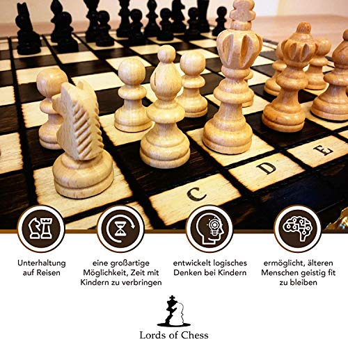 Ajedrez de Madera Tablero - Juego de Ajedrez para Niños y Adulto Profesional Piezas Grande Plegable y portátil para Viajar 42 x 42 cm