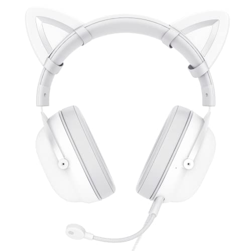 AJIJAR Auriculares para Juegos con Orejas De Gato, Compatibles con Teléfonos y Tabletas para PC, PS5 PS4 Xbox One (Sin Adaptador), con RGB, Micrófono Desmontable, Conector De 3.5 mm y USB C, Blanco