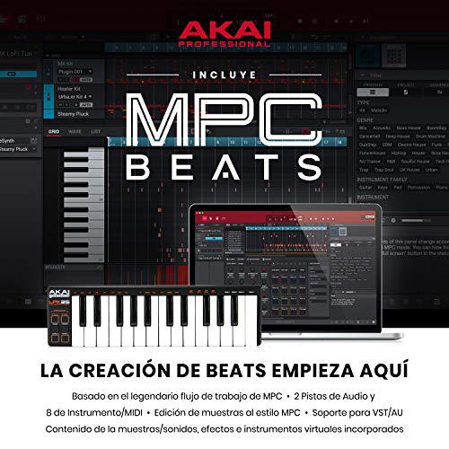 AKAI Professional LPK25 - Teclado controlador USB MIDI de 25 teclas para DAW e instrumentos virtuales en portátiles (Mac/PC) con software de edición incluido