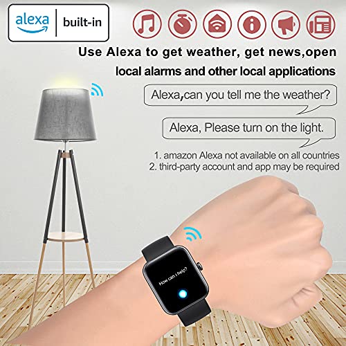 AKWLOVY Smartwatch Hombres Mujer, Reloj Inteligente con Alexa Podómetro, 1.69" Monitor de Oxígeno de Sangre, Pulsómetro, Monitor de Sueño, IP68 Impermeable Pulsera Actividad para Android iOS (Black)