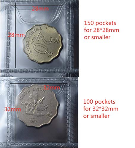 Álbum de cuero para colección de monedas para coleccionistas, 250 bolsillos, suministros para libros de colección de monedas, ajuste para monedas de 32 mm de diámetro máximo
