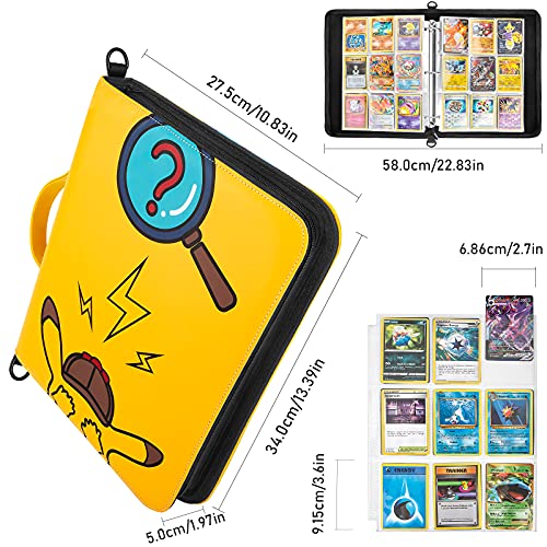 Álbum Pokemon para Cartas Coleccionables, Funda Bolsa Grande Trading Cards Cromos de MTG Magic,GX,EX, Tarjetas Compatible, Sostiene Hasta 720 Tarjetas - 40 Premium - 9 Páginas Bolsillo(Yellow)