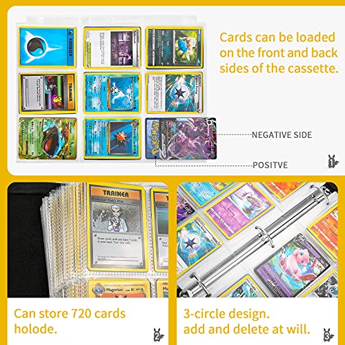 Álbum Pokemon para Cartas Coleccionables, Funda Bolsa Grande Trading Cards Cromos de MTG Magic,GX,EX, Tarjetas Compatible, Sostiene Hasta 720 Tarjetas - 40 Premium - 9 Páginas Bolsillo(Yellow)