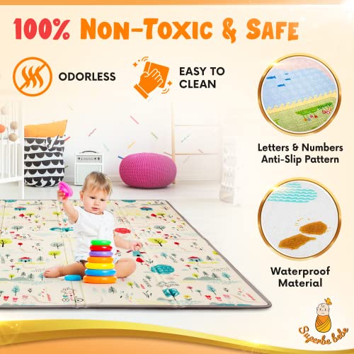 Alfombra Gateo Infantil Impermeable, Reversible y Plegable 180x200x1,5cm. Certificado CE. Esterilla Bebe Ideal para la habitación del niño o la niña. Gran formato Regalo Bebe SUPERBE BEBE