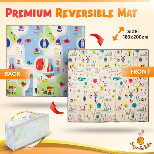 Alfombra Gateo Infantil Impermeable, Reversible y Plegable 180x200x1,5cm. Certificado CE. Esterilla Bebe Ideal para la habitación del niño o la niña. Gran formato Regalo Bebe SUPERBE BEBE
