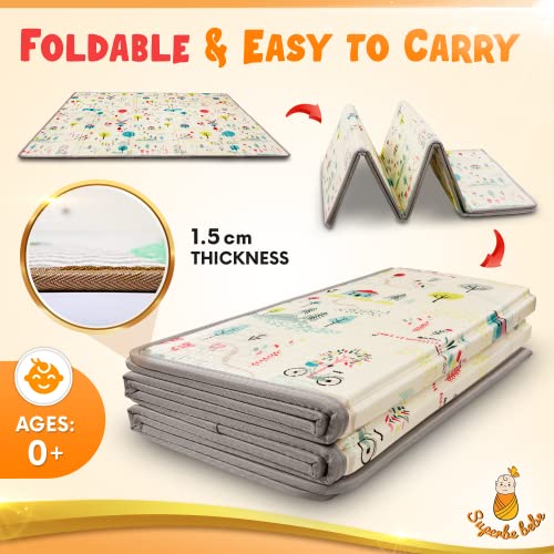 Alfombra Gateo Infantil Impermeable, Reversible y Plegable 180x200x1,5cm. Certificado CE. Esterilla Bebe Ideal para la habitación del niño o la niña. Gran formato Regalo Bebe SUPERBE BEBE