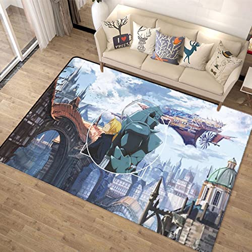 Alfombra lavable Rectangular Habitación para niños Alfombra de juego Alfombra de ventana de bahía Sala de estar Mesa de centro Techo Decoración del hogar Anime Fullmetal Alchemist 120X160CM,A,60x90cm