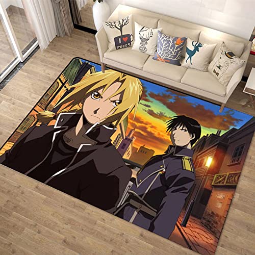 Alfombra lavable Rectangular Habitación para niños Alfombra de juego Alfombra de ventana de bahía Sala de estar Mesa de centro Techo Decoración del hogar Anime Fullmetal Alchemist 120X160CM,A,60x90cm