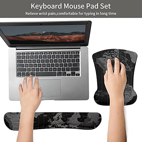 Alfombrilla de Ratón y Almohadilla de Teclado con Reposamuñecas Ergonómico, Mouse Pads Cojín de Muñeca Base de Goma Antideslizante Licra Cómodo para Oficina Gaming Ordenador PC - Mapa del Mundo