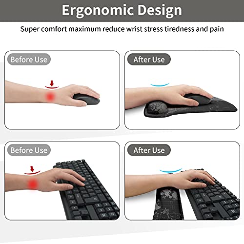 Alfombrilla de Ratón y Almohadilla de Teclado con Reposamuñecas Ergonómico, Mouse Pads Cojín de Muñeca Base de Goma Antideslizante Licra Cómodo para Oficina Gaming Ordenador PC - Mapa del Mundo