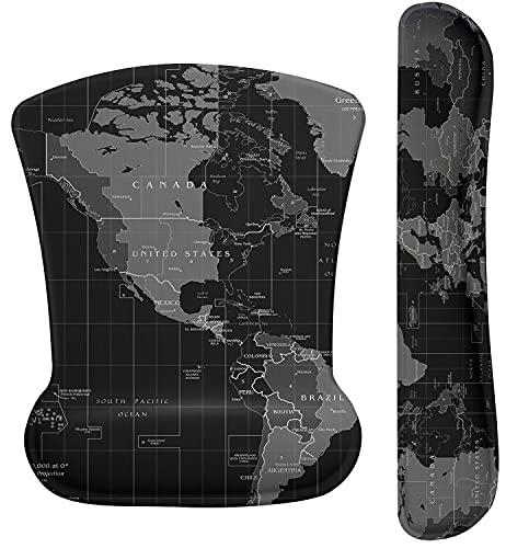 Alfombrilla de Ratón y Almohadilla de Teclado con Reposamuñecas Ergonómico, Mouse Pads Cojín de Muñeca Base de Goma Antideslizante Licra Cómodo para Oficina Gaming Ordenador PC - Mapa del Mundo