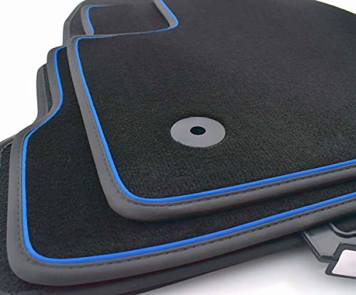 Alfombrillas de coche Kh Teile Octavia III 5E Combi Original RS Tuning TSI, alfombrillas de terciopelo negro, cinta decorativa azul