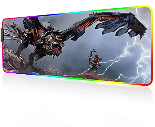 Alfombrillas de ratón Juegos Horizon Zero Dawn, Bordes Cosidos RGB, Retroiluminación LED, 14 Modos De Luces, Alfombrilla De Teclado De Oficina Computadora, 700X300X4Mm