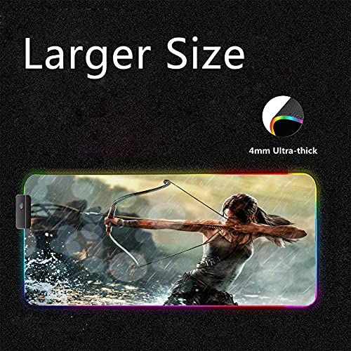 Alfombrillas de ratón para Juegos Tomb Raider RGB Pc Gamer Alfombrilla de Ordenador de Escritorio Retroiluminación LED Extendida Grande de 23,62 Pulgadas X 11,8 Pulgadas X0,16 Pulgadas
