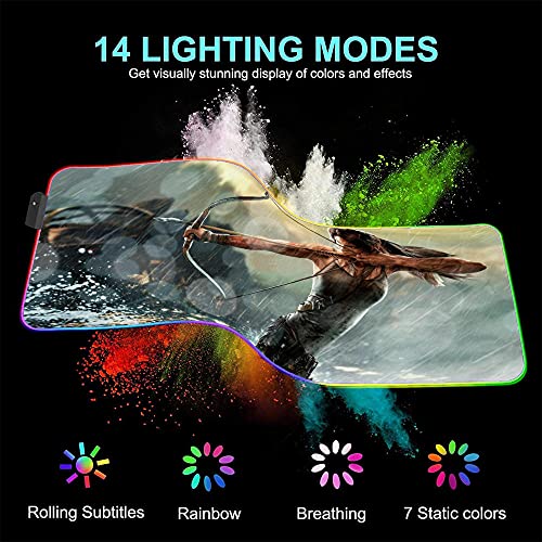 Alfombrillas de ratón para Juegos Tomb Raider RGB Pc Gamer Alfombrilla de Ordenador de Escritorio Retroiluminación LED Extendida Grande de 23,62 Pulgadas X 11,8 Pulgadas X0,16 Pulgadas