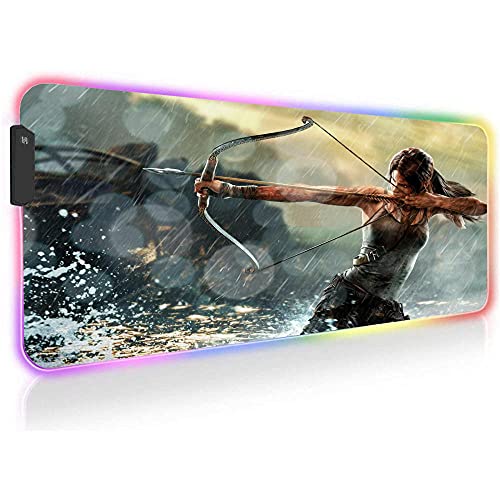 Alfombrillas de ratón para Juegos Tomb Raider RGB Pc Gamer Alfombrilla de Ordenador de Escritorio Retroiluminación LED Extendida Grande de 23,62 Pulgadas X 11,8 Pulgadas X0,16 Pulgadas