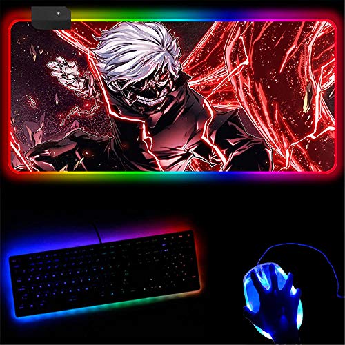 Alfombrillas de ratón RGB para Juegos Anime Tokyo Ghoul Alfombrilla De Ratón Extensible Grande Y Cómoda LED para Ordenador Portátil Jugadores Oficina Pc Escritorio 250X350Mm