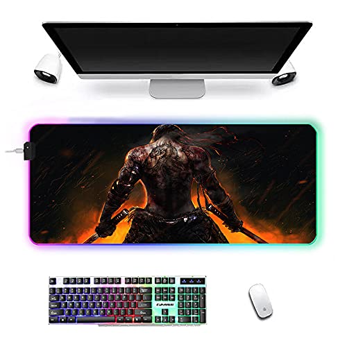 Alfombrillas de ratón Sekiro Shadows Die Twice Alfombrilla de ratón RGB para Juegos Grande XL Alfombrilla de Escritorio para Ordenador portátil PC LED Teclado para Ordenador portátil 700x300x4MM