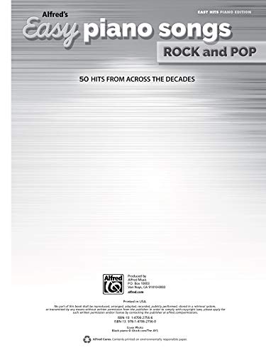 Alfred's Easy Piano Songs -- Rock & Pop: 50 Hits from Across the Decades