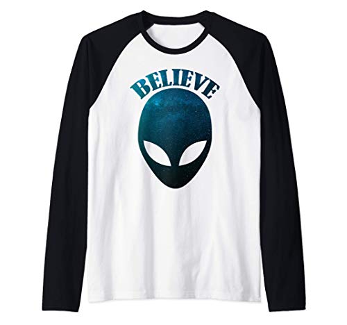 Alien Gift - UFO Aliens Believe Galaxy Camiseta Manga Raglan